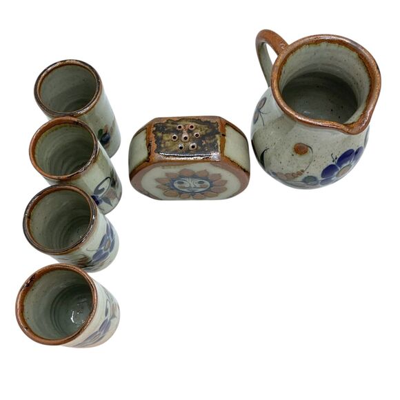Espresso Set 4 Cup Cream Pitcher Cinnamon Nutmeg Shaker Hand Painted 6 Piece - Picture 5 of 5